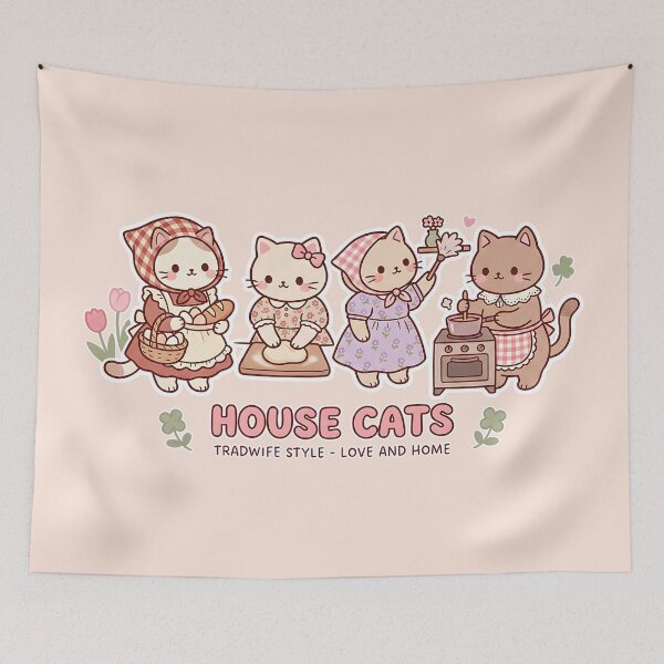 Item preview, House Cats: Tradwife Style - Love and Home - Kawaii Cottagecore House Cats Banner designed and sold by CuteKats.