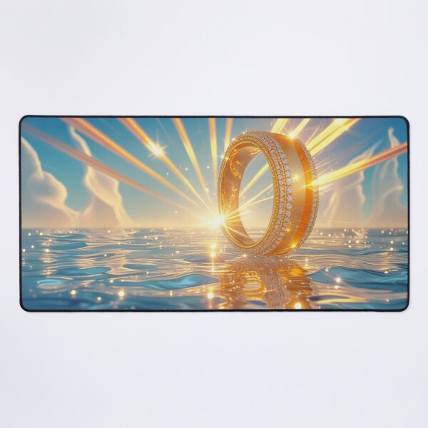 Item preview, Golden Diamond Ring Glowing Over Ocean Water. designed and sold by fbtrisha.