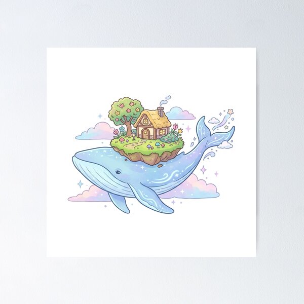 Item preview, Whimsical Whale Cottage Island Pastel Fantasy designed and sold by ajamzbox.