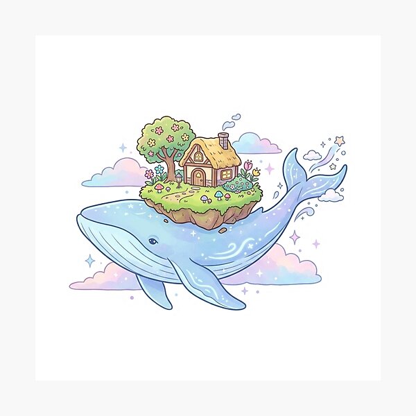 Item preview, Whimsical Whale Cottage Island Pastel Fantasy designed and sold by ajamzbox.