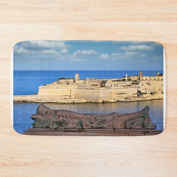 Item preview, Siege Bell War Memorial and Fort Ricasoli across Grand Harbour, Valletta, Malta designed and sold by goceris.