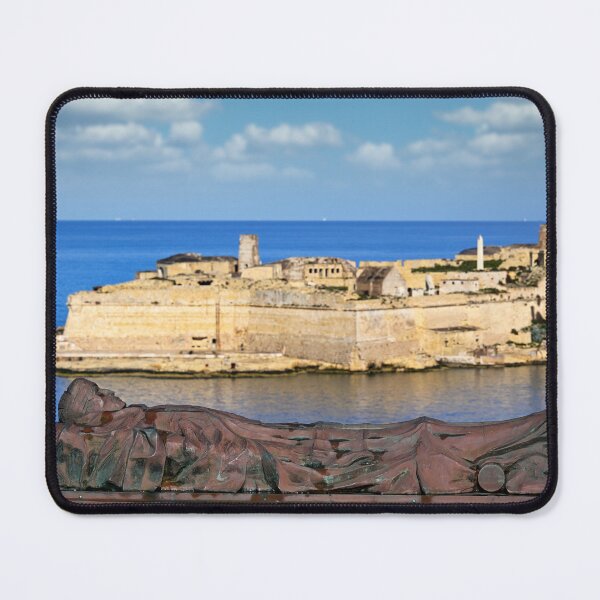 Item preview, Siege Bell War Memorial and Fort Ricasoli across Grand Harbour, Valletta, Malta designed and sold by goceris.