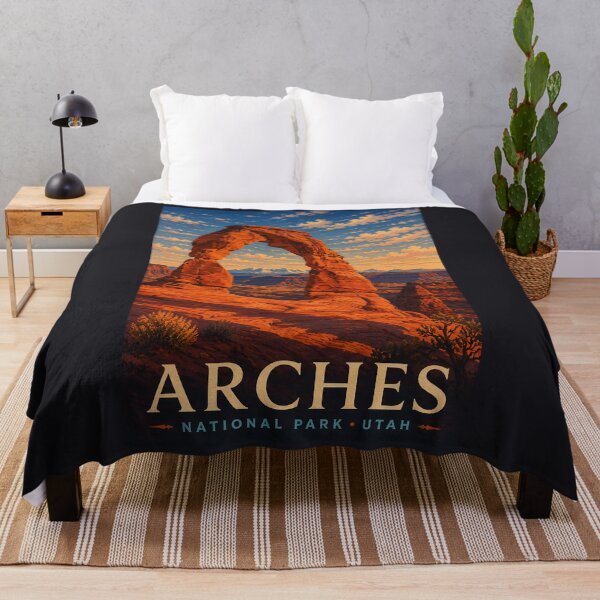 Item preview, Arches National Park Utah Modern Woodblock Travel Art designed and sold by KrisSidDesigns.