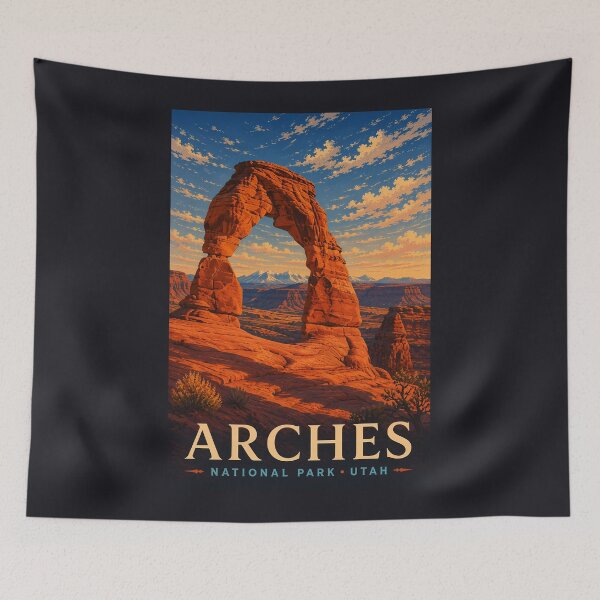 Item preview, Arches National Park Utah Modern Woodblock Travel Art designed and sold by KrisSidDesigns.
