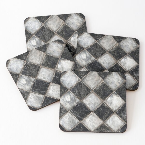 Item preview, Marble Checkerboard Pattern - Black & White Diagonal Tile Design designed and sold by Nine Lives Studio.