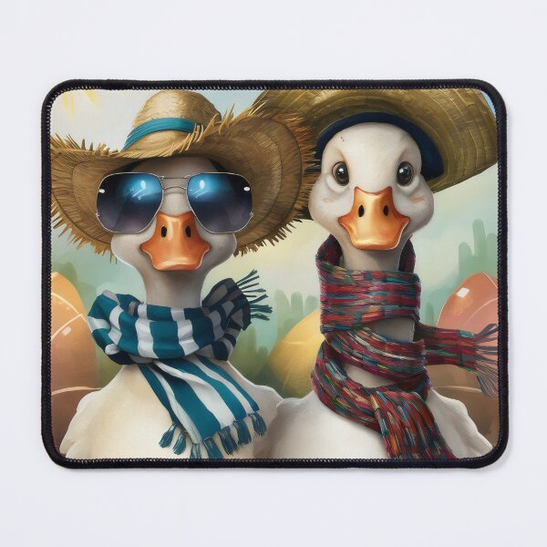 Item preview, An elegant duo of ducks in straw hats and scarves. designed and sold by MyHappyArtShop.