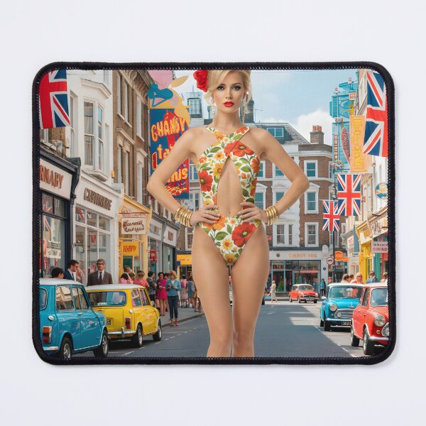 Item preview, 60s Carnaby Street London - Giant Mod Girl in Floral Swimsuit with Mini Coopers | Swinging Sixties designed and sold by Ela Art Space .