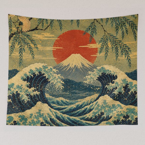 Item preview, Japanese Wave & Mount Fuji | Ukiyo-e Ocean Art Japan Rising Sun designed and sold by AbstractAuraArt.