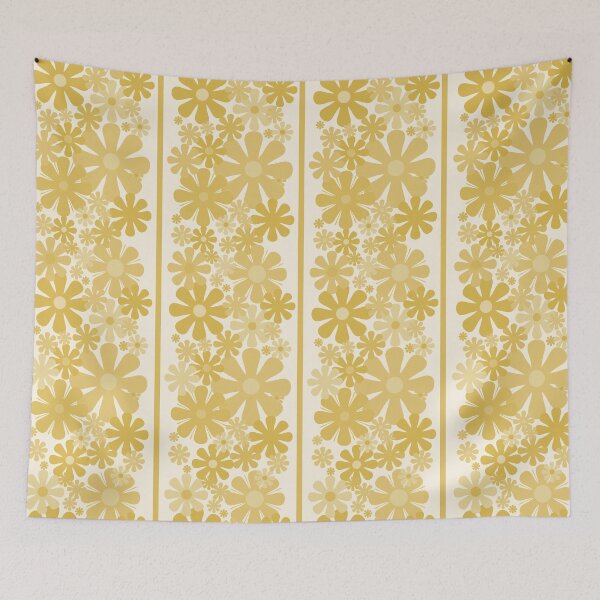 Item preview, Retro Floral Stripe 60s 70s Aesthetic Pattern in Soft Muted Mustard designed and sold by kierkegaard.