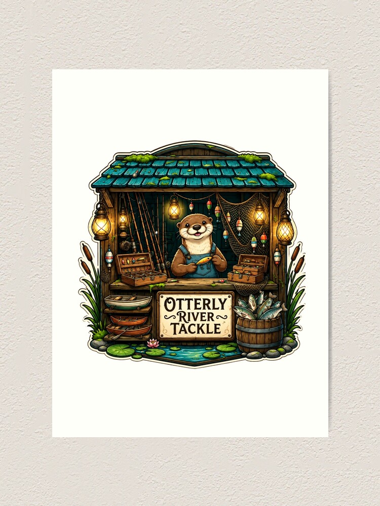 Thumbnail 1 von 3, Kunstdruck, Otterly River Tackle | Whimsical Woodland Fishing Shop designt und verkauft von MrDev.