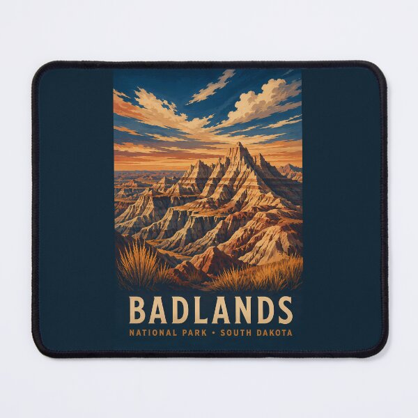 Item preview, Badlands National Park South Dakota Modern Woodblock Travel Art designed and sold by KrisSidDesigns.