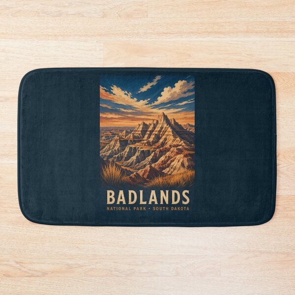Item preview, Badlands National Park South Dakota Modern Woodblock Travel Art designed and sold by KrisSidDesigns.