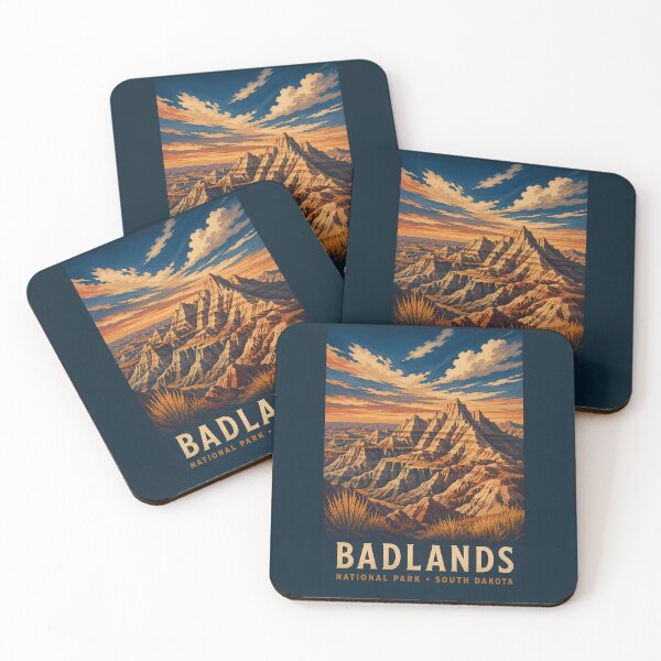 Item preview, Badlands National Park South Dakota Modern Woodblock Travel Art designed and sold by KrisSidDesigns.