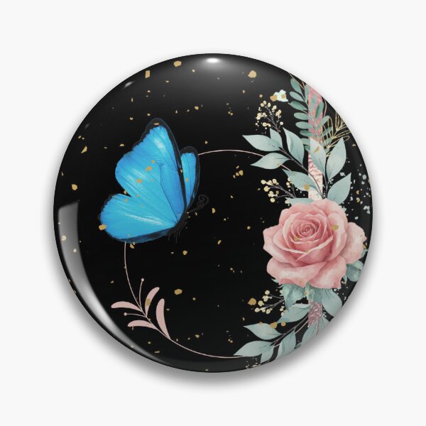 Item preview, Blue Butterfly Pink Rose Gold Sparkle Black Floral Aesthetic designed and sold by Verantia.