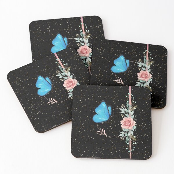 Item preview, Blue Butterfly Pink Rose Gold Sparkle Black Floral Aesthetic designed and sold by Verantia.