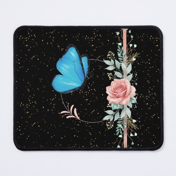 Item preview, Blue Butterfly Pink Rose Gold Sparkle Black Floral Aesthetic designed and sold by Verantia.