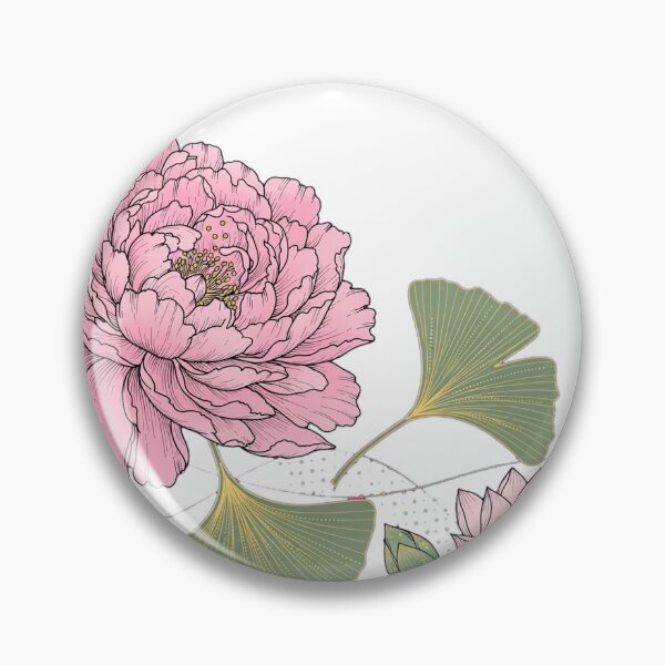 Item preview, Oriental Botanical Gold - Peony Sakura Lotus and Ginkgo Japanese Floral Art designed and sold by PrettyCrypt.