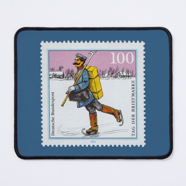 Item preview, Vintage German stamp - Ice Skating Postman Winter Illustration designed and sold by Schulz Lightprint Studio.