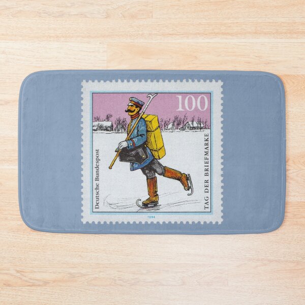 Item preview, Vintage German stamp - Ice Skating Postman Winter Illustration designed and sold by Schulz Lightprint Studio.