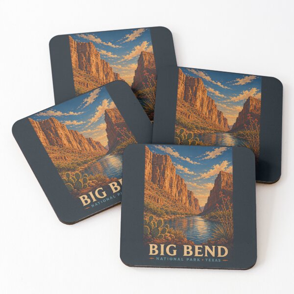 Item preview, Big Bend National Park Texas Modern Woodblock Travel Art designed and sold by KrisSidDesigns.