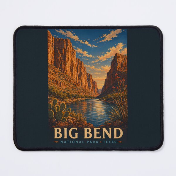 Item preview, Big Bend National Park Texas Modern Woodblock Travel Art designed and sold by KrisSidDesigns.
