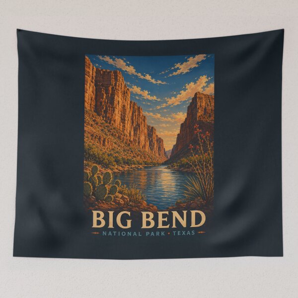 Item preview, Big Bend National Park Texas Modern Woodblock Travel Art designed and sold by KrisSidDesigns.