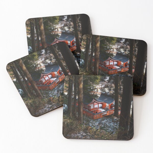 Item preview, Traditional Japanese red temple in snowy forest designed and sold by thatSEAguy.