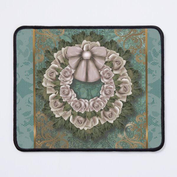 Item preview, Wallflowers-Volume 01-No.04-Wreath-with-pink-roses-and-bow-on-teal-background-with-illustrations designed and sold by Legacy Star Designs.