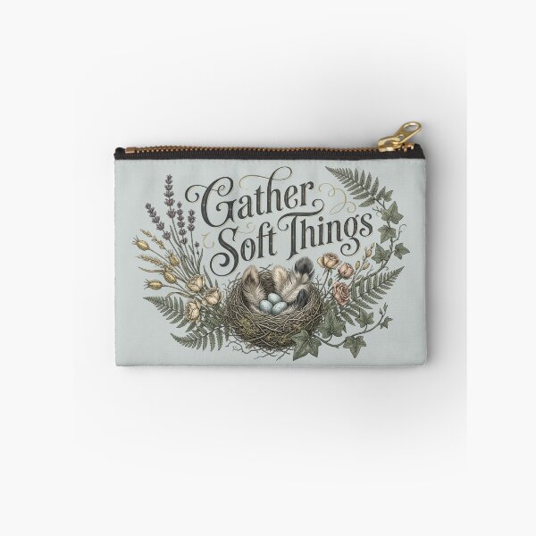 Item preview, Gather Soft Things Nest Feathers Dried Flowers Cozy Cottagecore Print designed and sold by FogandFinch.