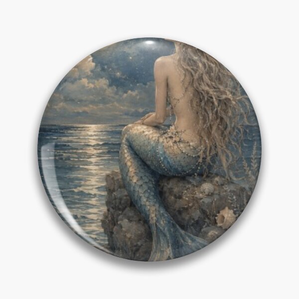 Item preview, Vintage Moonlit Mermaid Watercolor | Coastal Fantasy Ocean Art designed and sold by Line-mood.