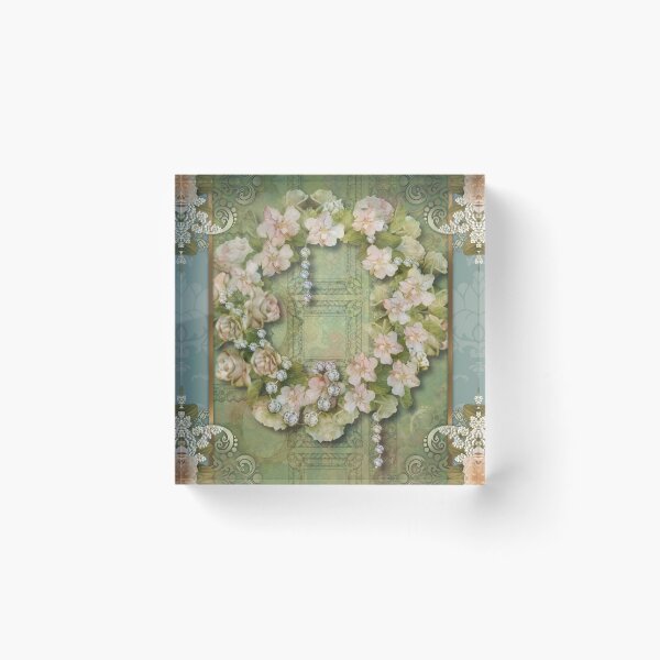 Item preview, Wallflowers-Volume 01-No. 05-Light-colored-pink-roses-and-beads-wreath-with-olive-illustrated-background designed and sold by Legacy Star Designs.