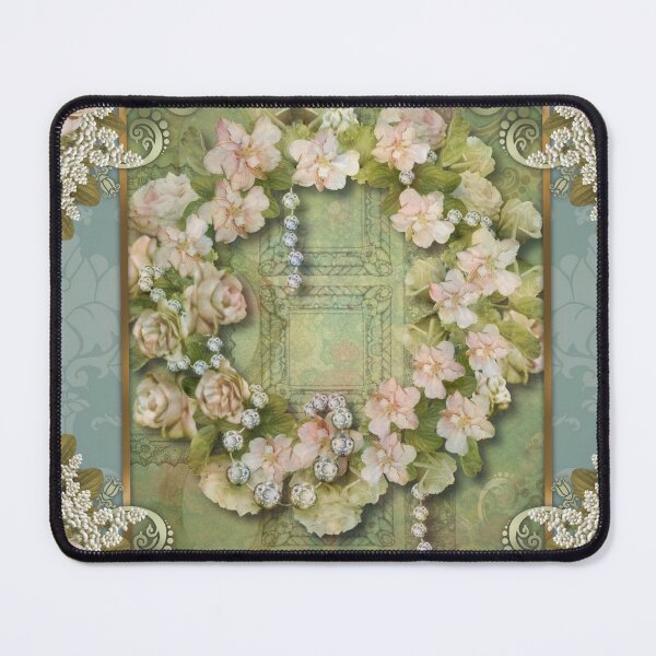 Item preview, Wallflowers-Volume 01-No. 05-Light-colored-pink-roses-and-beads-wreath-with-olive-illustrated-background designed and sold by Legacy Star Designs.