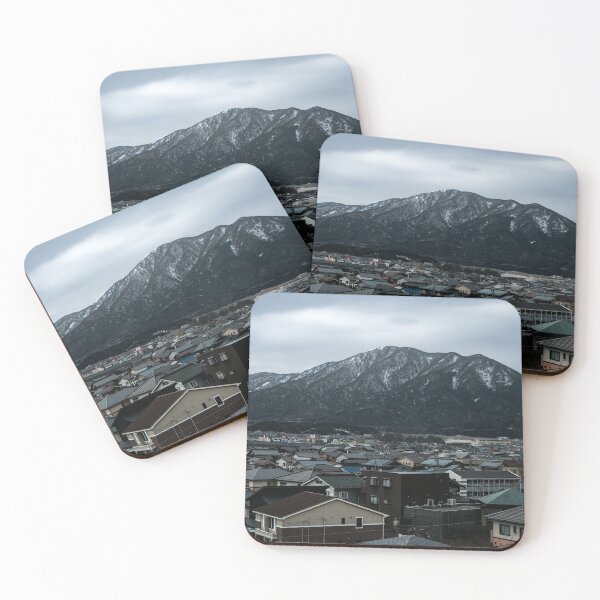 Item preview, Japanese rural town, snowy mountain landscape minimalist moody designed and sold by thatSEAguy.