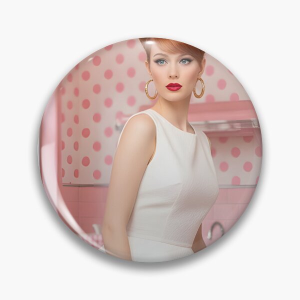 Item preview, 60s Cherry Pink Kitchen - Mod Girl in White Dress with Gingham Tights | Swinging Sixties designed and sold by Ela Art Space .
