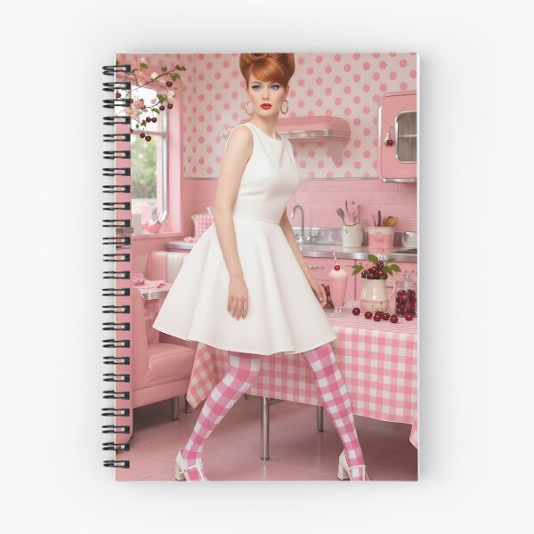 Item preview, 60s Cherry Pink Kitchen - Mod Girl in White Dress with Gingham Tights | Swinging Sixties designed and sold by Ela Art Space .