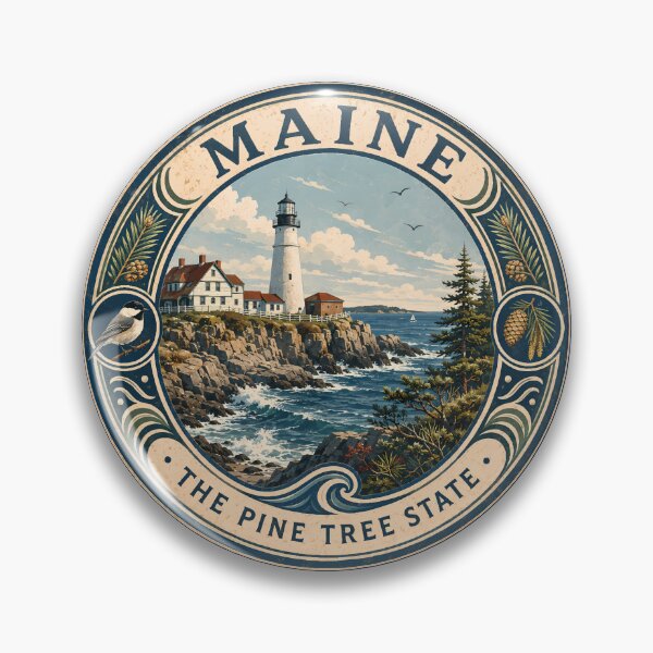 Item preview, Maine Landscape Illustration Travel Art Badge designed and sold by KrisSidDesigns.
