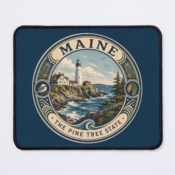 Item preview, Maine Landscape Illustration Travel Art Badge designed and sold by KrisSidDesigns.