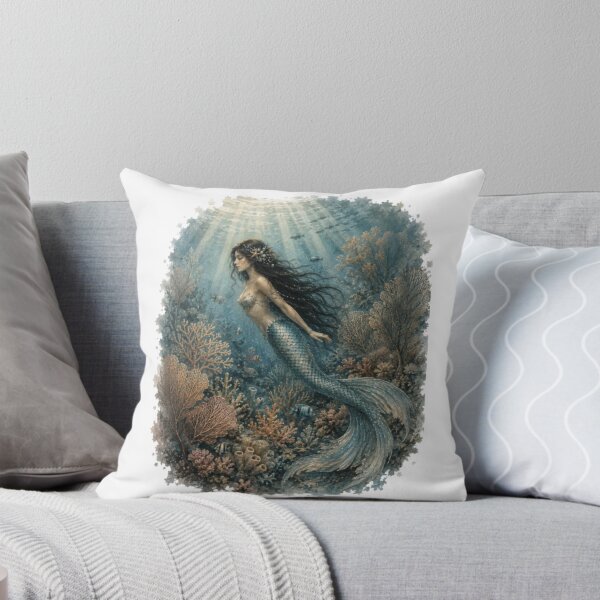Item preview, Vintage Coral Mermaid Watercolor | Underwater Ocean Fantasy Art designed and sold by Line-mood.