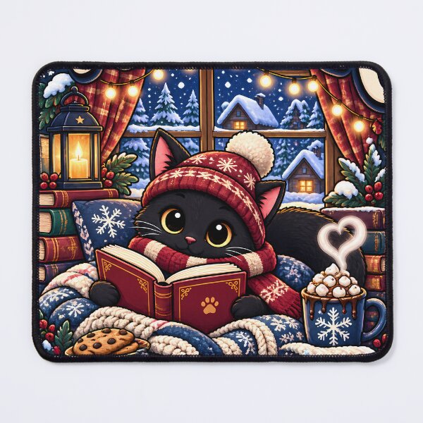 Item preview, Winter Book Club Cozy Black Cat Reading Design designed and sold by CreativeLook25.