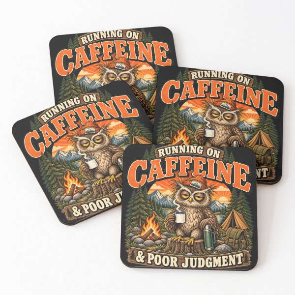 Item preview, Running on Caffeine & Poor Judgment – Funny Owl Coffee Camping Humor designed and sold by Ajdaprint.
