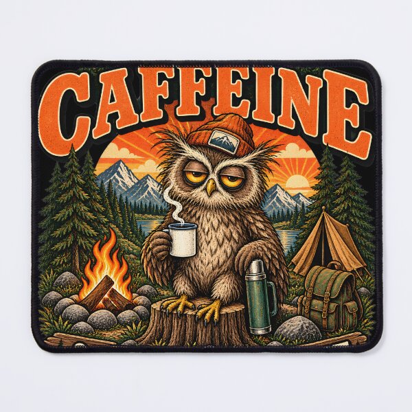 Item preview, Running on Caffeine & Poor Judgment – Funny Owl Coffee Camping Humor designed and sold by Ajdaprint.