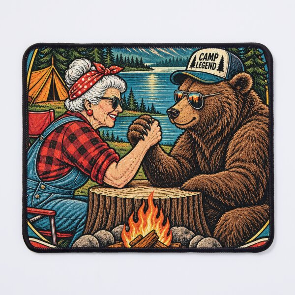 Item preview, Grandma Arm Wrestling Bear No Regrets Vintage Camping Graphic Tee designed and sold by TM DESIGNS AND MORE.