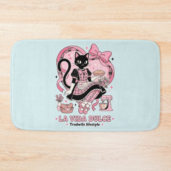 Aperçu de l'œuvre Pink Retro Black Cat Baker : La Vida Dulce Tradwife Lifestyle créée et vendue par CuteKats.