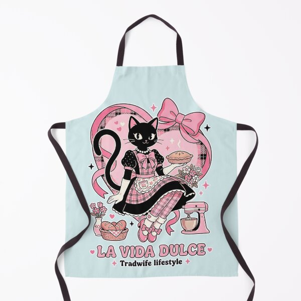 Aperçu de l'œuvre Pink Retro Black Cat Baker : La Vida Dulce Tradwife Lifestyle créée et vendue par CuteKats.