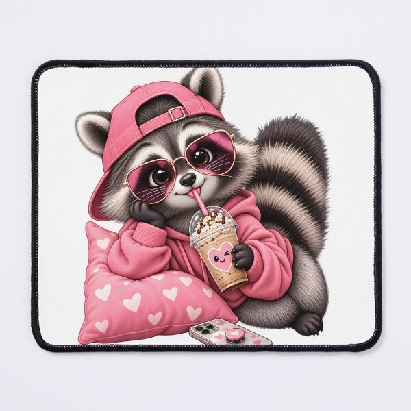 Item preview, Cute Pink Raccoon Coffee Lover designed and sold by TinyWeird.