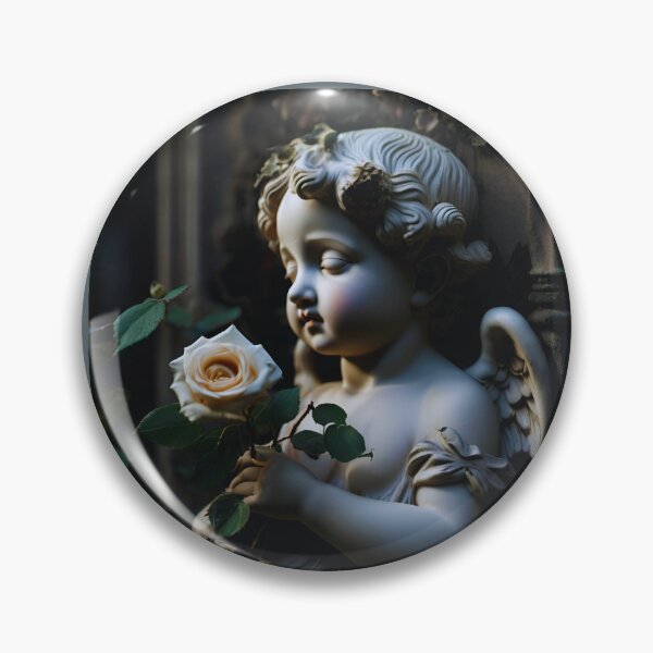 Item preview, Cherub Statue With Rose Dark Academia Victorian Gothic Floral Print designed and sold by FogandFinch.