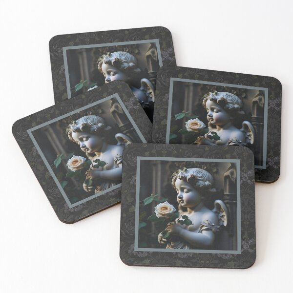 Item preview, Cherub Statue With Rose Dark Academia Victorian Gothic Floral Print designed and sold by FogandFinch.