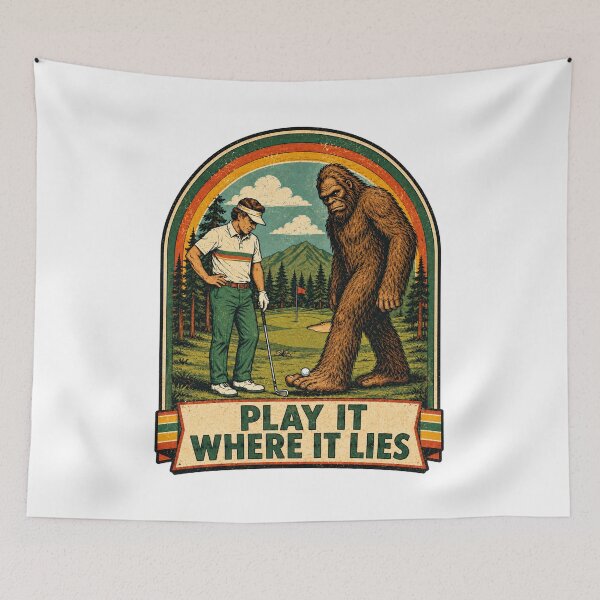 Item preview, Bigfoot Golf Play It Where It Lies Vintage Funny Graphic Tee designed and sold by TM DESIGNS AND MORE.
