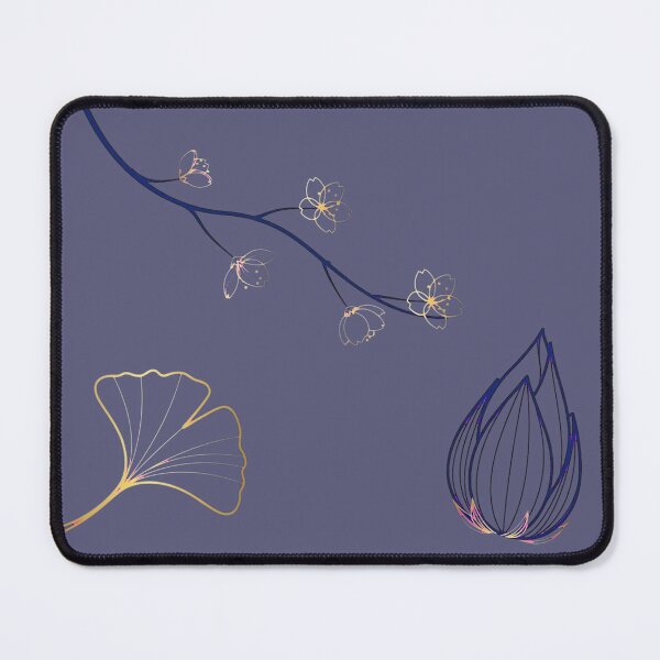 Item preview, Minimalist Indigo and Gold - Sakura Ginkgo Lotus Japanese Line Art designed and sold by PrettyCrypt.