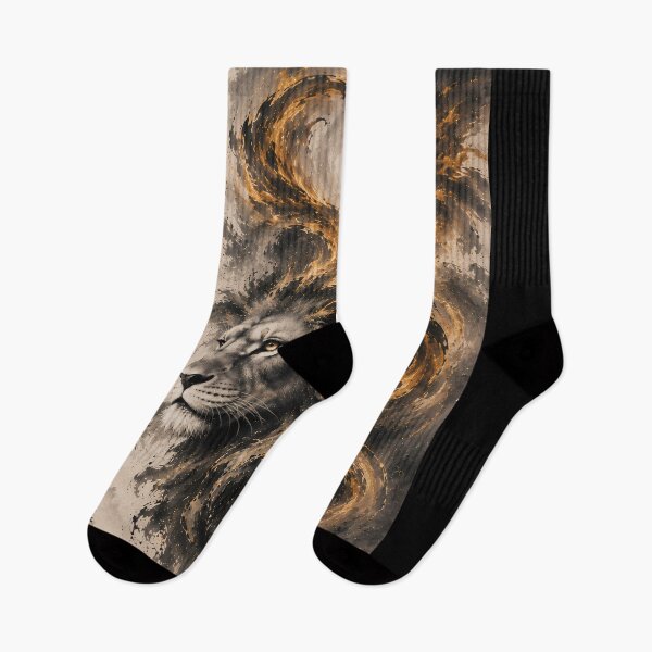 Item preview, Lion and Phoenix – Black and Gold Eastern Ink Fantasy designed and sold by ManJiangHong.